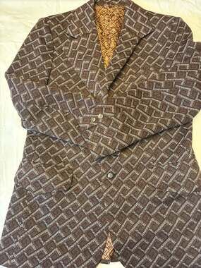 Vintage 1970s Foreman & Clark Brown Geometric Double Knit Polyester Disco Blazer